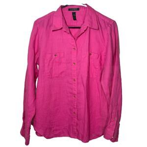 Ralph Lauren Pink Linen Button Down Shirt Long Sleeves Roll Tab Large